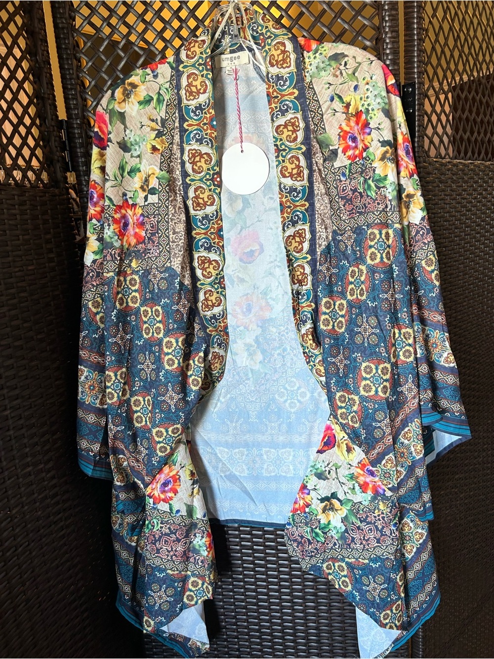 Umgee Floral Patchwork Kimono Jacket - Blue Multi NWT